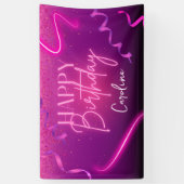 Banderoles Joyeux anniversaire de Confetti Neon violet rose (Vertical)