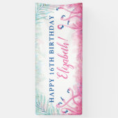 Banderoles Joyeux anniversaire de Flamant rose rose bleu (Vertical)