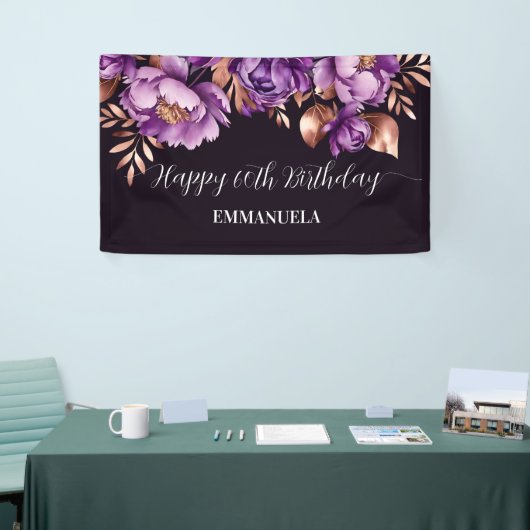 Banderoles Joyeux anniversaire élégant violet or rose (Salon professionnel)