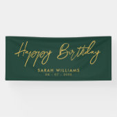 Banderoles Joyeux anniversaire Emerald Green Gold Script mode (Horizontal)
