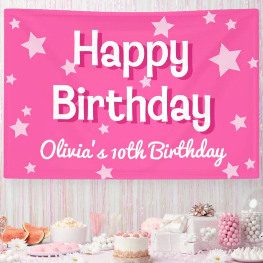 Banderoles Joyeux Anniversaire Étoiles Rose Rétro