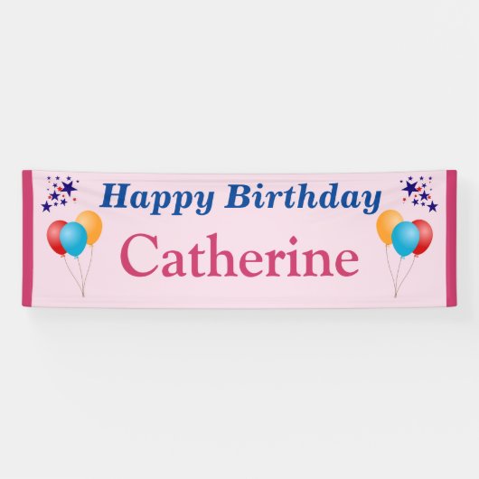 Banderoles Joyeux Anniversaire Filles Nom Ballons Étoiles N'i (Horizontal)