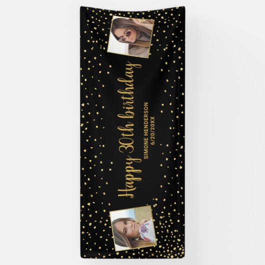 Banderoles Joyeux anniversaire Gold Parties scintillant 2 Pho (Vertical)