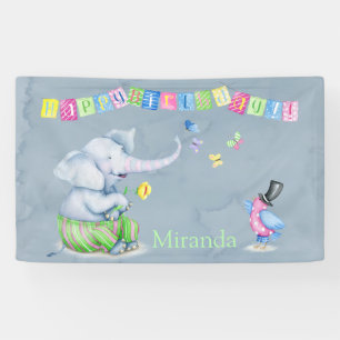 Banderoles Joyeux Anniversaire Joli Eléphant Papillon Enfants