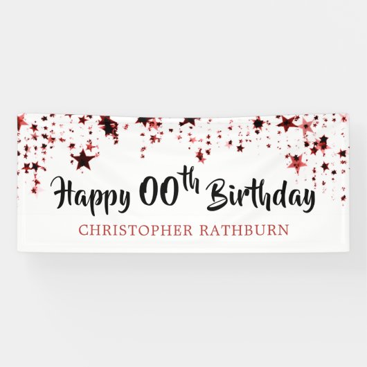 Banderoles Joyeux anniversaire N'IMPORTE QUELLE ANNÉE Red Sta (Horizontal)