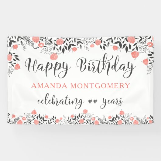 Banderoles Joyeux anniversaire N'IMPORTE QUELLE année Rose Or (Horizontal)