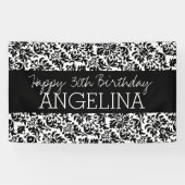 Banderoles Joyeux anniversaire noir et blanc Damask - texte (Horizontal)