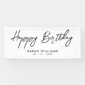 Banderoles Joyeux anniversaire noir et blanc Script moderne (Horizontal)
