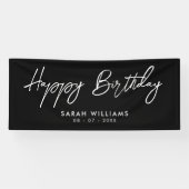Banderoles Joyeux anniversaire noir et blanc Script moderne (Horizontal)