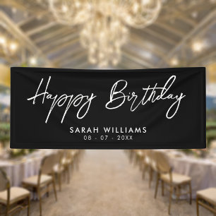 Banderoles Joyeux anniversaire noir et blanc Script moderne
