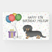 Banderoles Joyeux Anniversaire Noir Et Tan Long Cheveux Dachs (Horizontal)