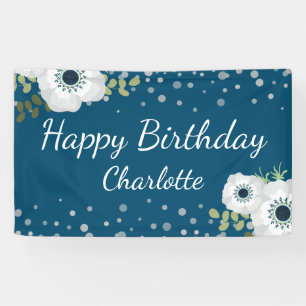 Banderoles Joyeux anniversaire Nom personnalisé Floral Blue