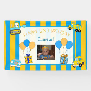 Banderoles Joyeux anniversaire orange et bleu mignon