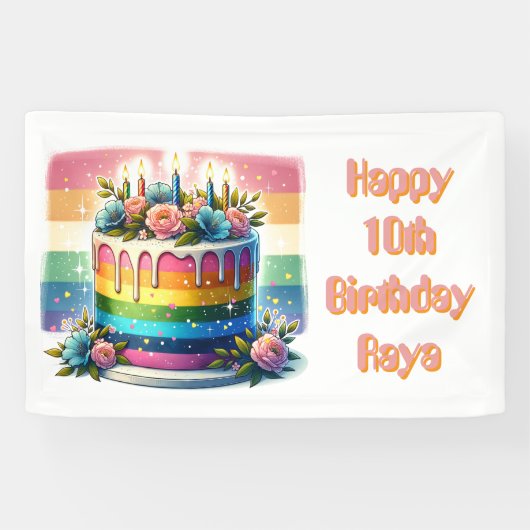 Banderoles Joyeux anniversaire personnalisé | Rainbow Cake (Horizontal)