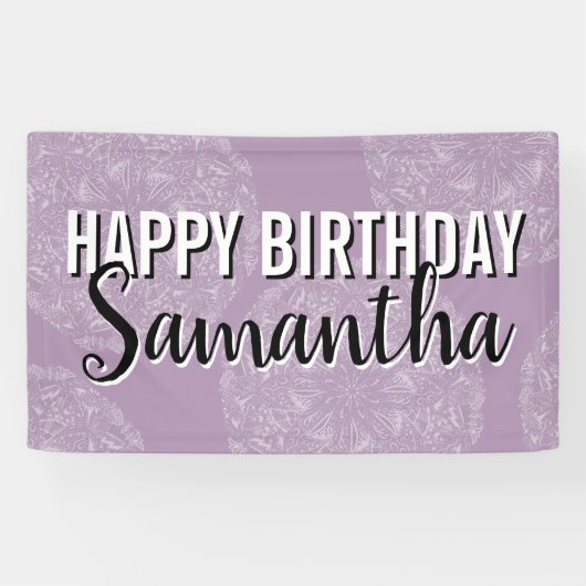 Banderoles Joyeux Anniversaire Purple Mandala Typographie fém (Horizontal)