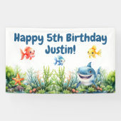 Banderoles Joyeux Anniversaire Requin Sous l'Eau (Horizontal)