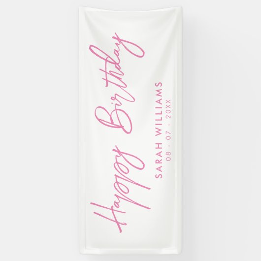 Banderoles Joyeux Anniversaire rose et blanc Script moderne (Vertical)