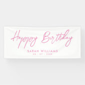 Banderoles Joyeux Anniversaire rose et blanc Script moderne (Horizontal)