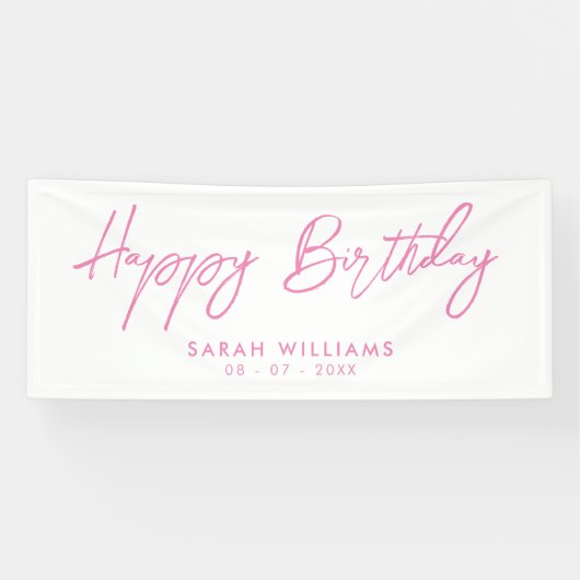 Banderoles Joyeux Anniversaire rose et blanc Script moderne (Horizontal)