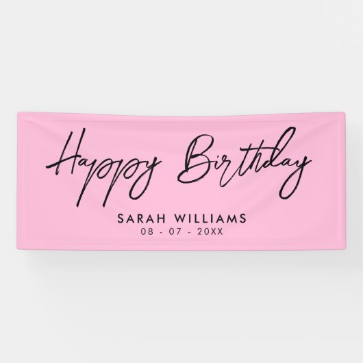 Banderoles Joyeux Anniversaire rose et noir Script moderne (Horizontal)