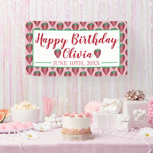 Banderoles Joyeux Anniversaire Rose Red Sweet Fraise Berries (Fête)