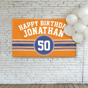 Banderoles Joyeux Anniversaire Sports Stripes avec Age Orange