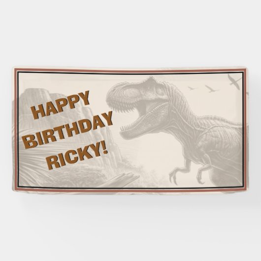 Banderoles JOYEUX ANNIVERSAIRE T-rex Dinosaur (Horizontal)