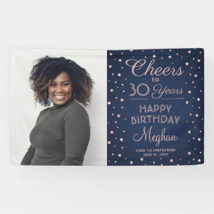 Banderoles Joyeux Anniversaire Tendance Bleu Marine et Confet