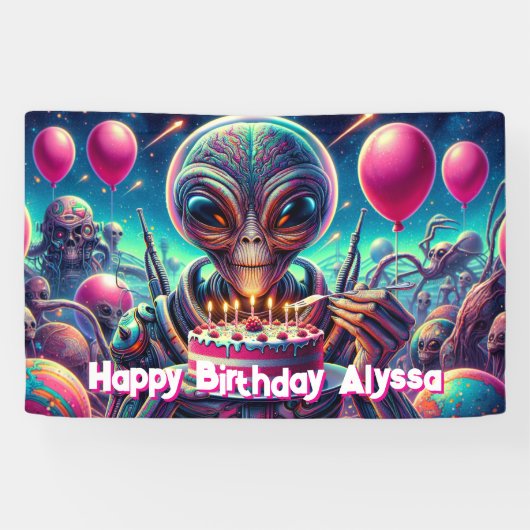 Banderoles Joyeux anniversaire | Thème Alien personnalisé (Horizontal)