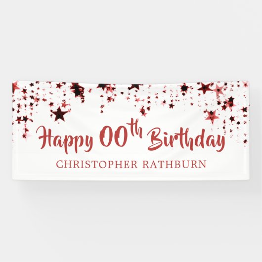 Banderoles Joyeux anniversaire TOUT ÂGE Red Stars Nom (Horizontal)