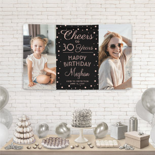 Banderoles Joyeux Anniversaire TOUTES Confettis Noir & Rose 2