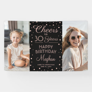 Banderoles Joyeux Anniversaire TOUTES Confettis Noir & Rose 2