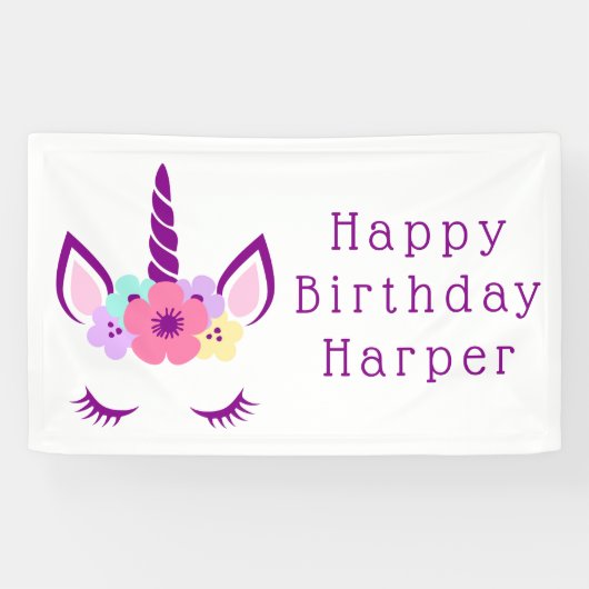 Banderoles Joyeux anniversaire | Unicorne magique (Horizontal)