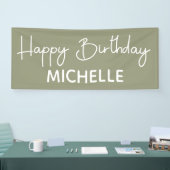 Banderoles Joyeux Anniversaire Vert Sauge Blanc Script Fantai (Salon professionnel)