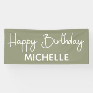 Banderoles Joyeux Anniversaire Vert Sauge Blanc Script Fantai