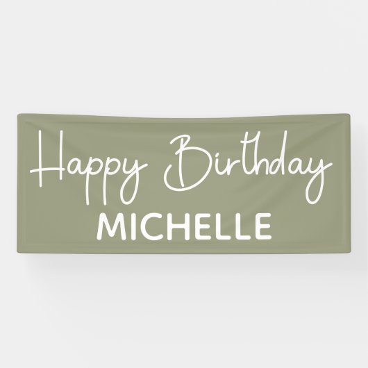 Banderoles Joyeux Anniversaire Vert Sauge Blanc Script Fantai (Horizontal)