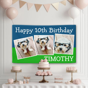 Banderoles Joyeux anniversaire virtuel 3 photos - bleu vert