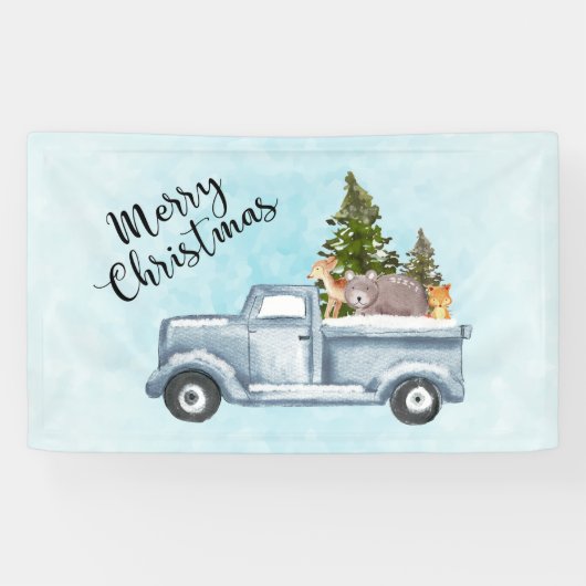 Banderoles Joyeux Camion de Noël avec de mignons animaux (Horizontal)