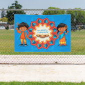 Banderoles Joyeux Diwali avec les enfants, Rangoli et Diya (Insitu)