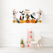 Banderoles Joyeux Halloween Chouette Citrouille noir Chouette (Insitu)