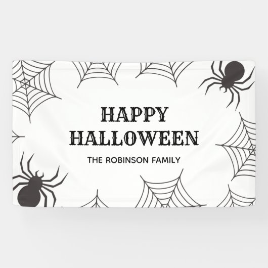 Banderoles Joyeux Halloween Cobweb Spiders Black & White Part (Horizontal)