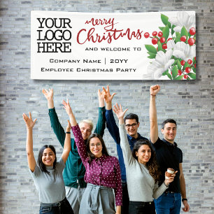 Banderoles Joyeux Noël Ajouter Logo Aquarelle Florale   Rouge