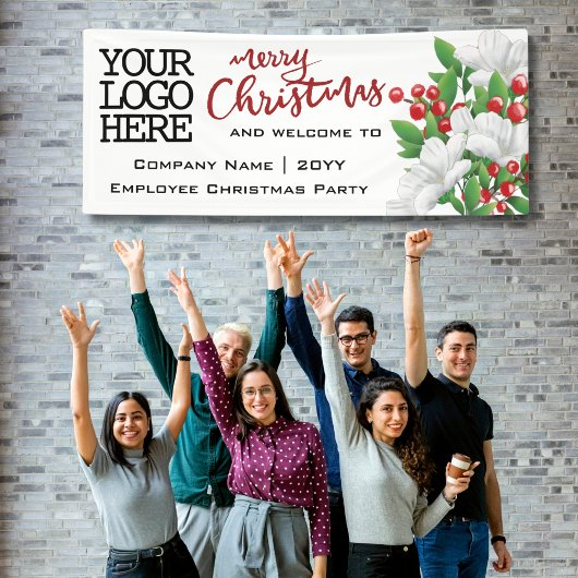 Banderoles Joyeux Noël Ajouter Logo Aquarelle Florale | Rouge