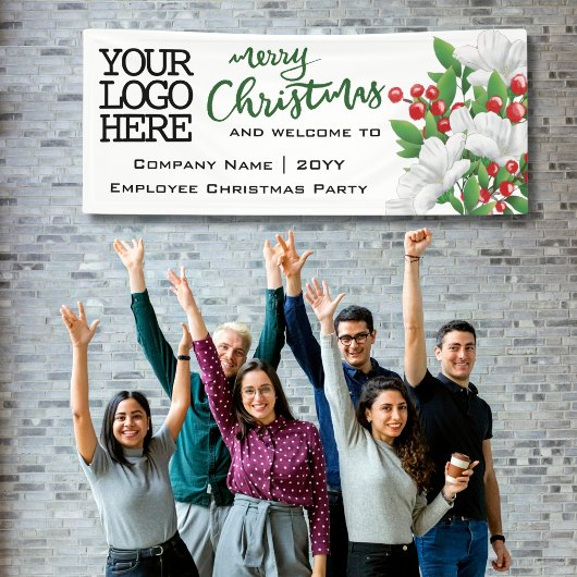 Banderoles Joyeux Noël Ajouter Logo Aquarelle Florale | Vert