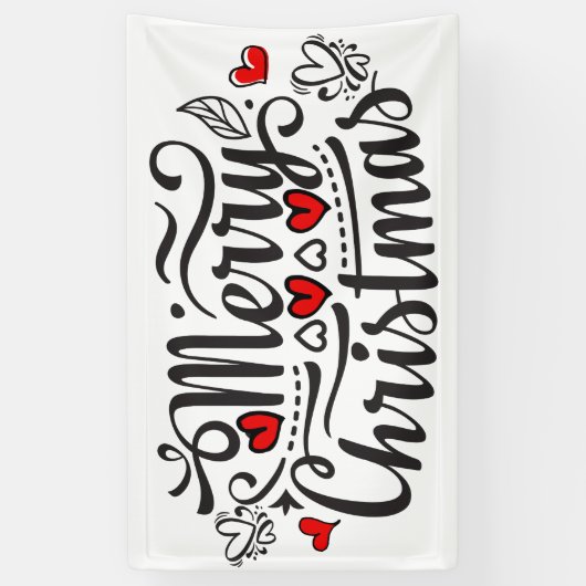 Banderoles Joyeux Noël belle calligraphie lettrant coeur (Vertical)