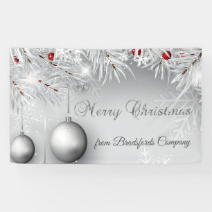 Banderoles Joyeux Noël, boules argentées, flocons de neige, b