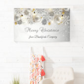 Banderoles Joyeux Noël, Flammes de neige en argent, Boules, L (En situation)