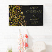 Banderoles Joyeux Noël Joyeux 2017 Arbre étoiles Or noir (En situation)