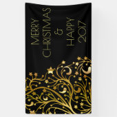 Banderoles Joyeux Noël Joyeux 2017 Arbre étoiles Or noir (Vertical)