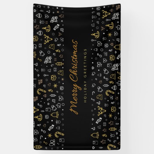 Banderoles Joyeux Noël moderne Icônes noir et or (Vertical)